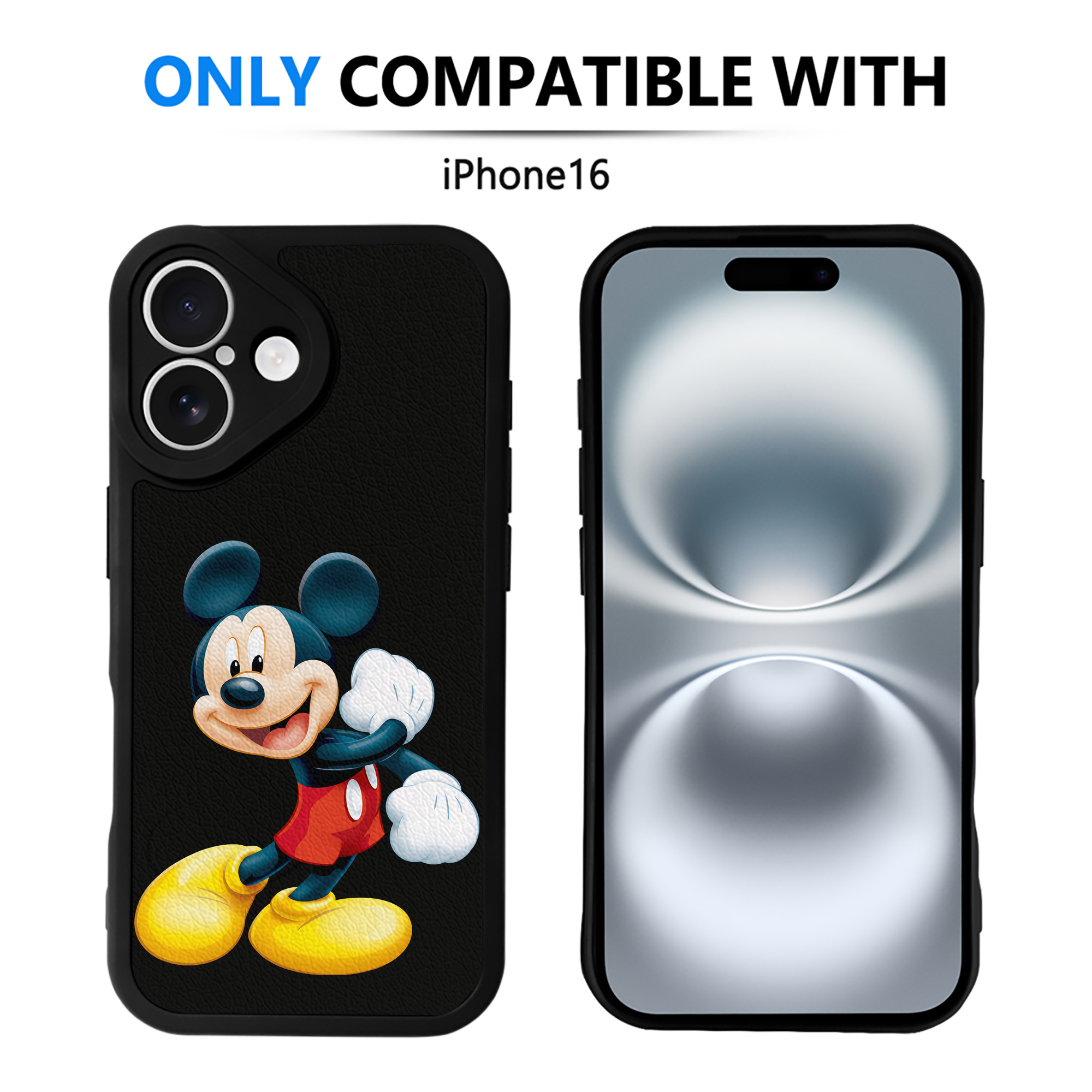（画像用） ミッキーマウス Mickey Mouse 【iPhone 16シリーズ対応】シリコンスマホケース（レザー調） 材質：シリコン